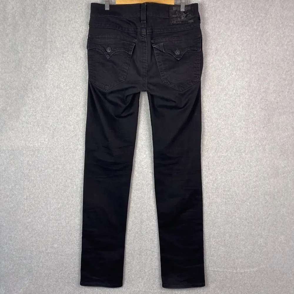 True Religion Mens 31 Black Zach Slim Straight Jeans